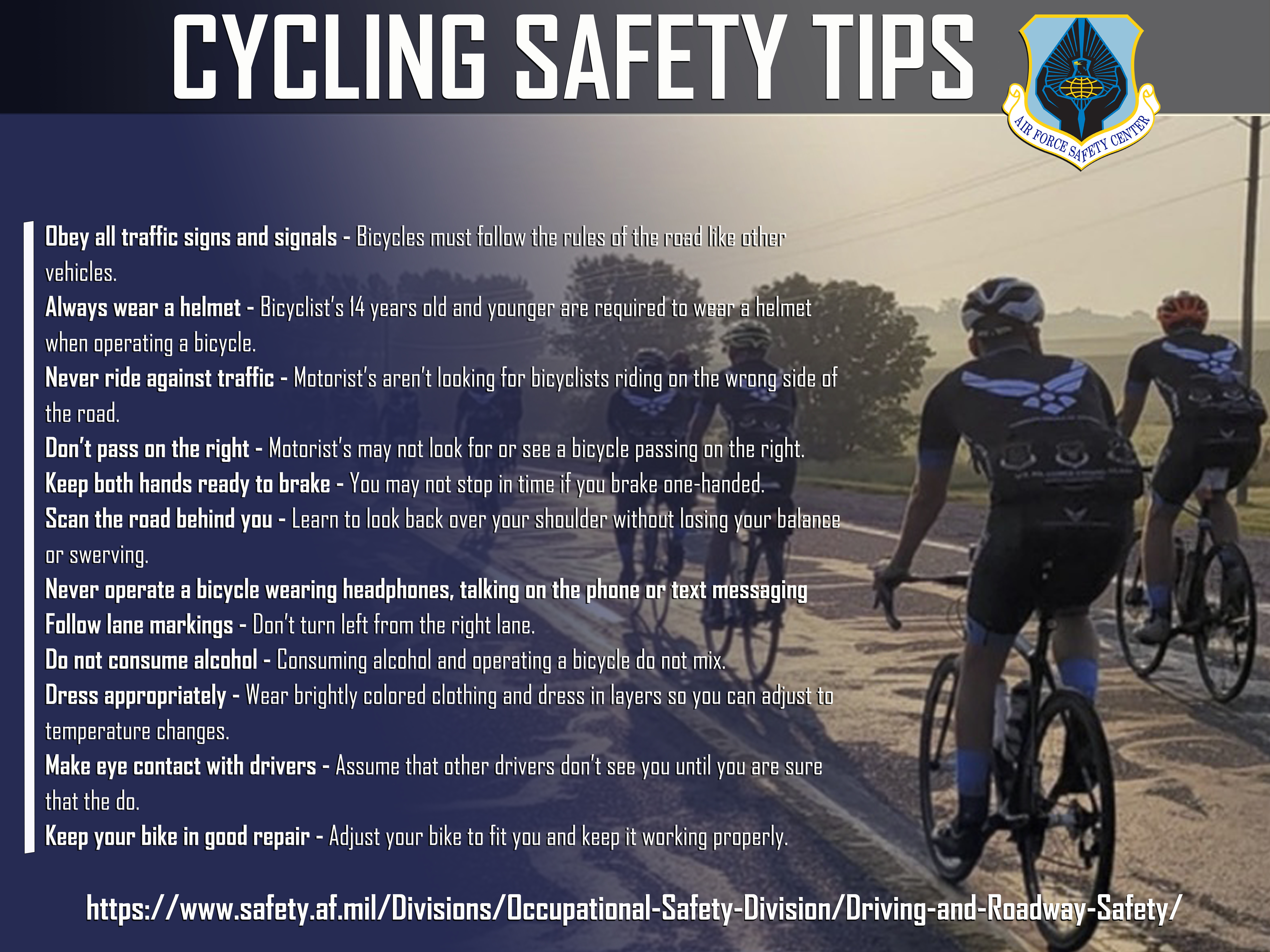 Cycling Safety Tips - group of cyclists wearing Air Force gear